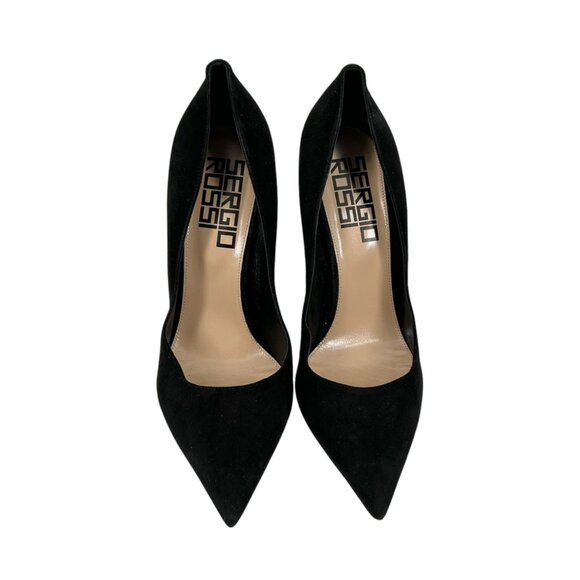 Sergio Rossi Crystal Embellished Heel Suede Pointed Toe Pumps - Picture 2 of 9
